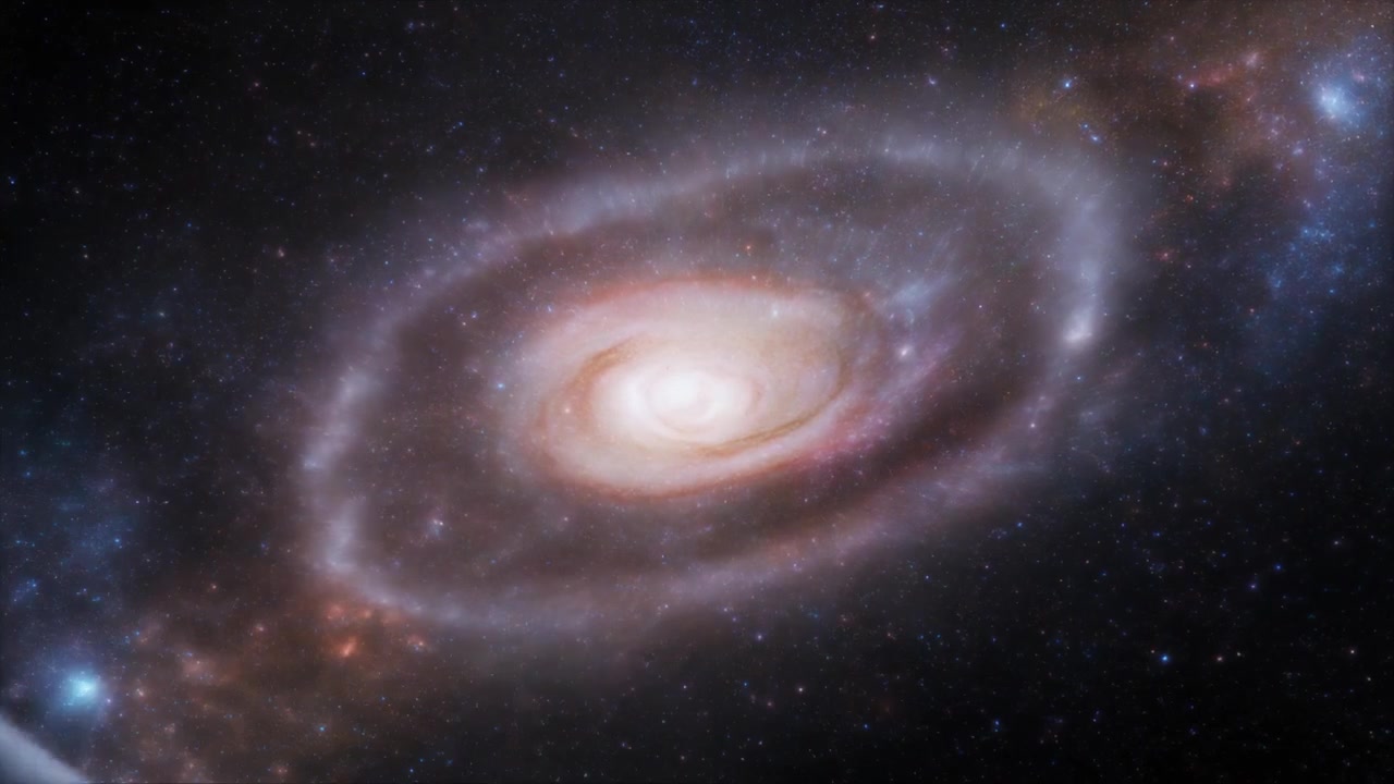 Tessuto Scuro che si Ritira per Rivelare una Galassia a Spirale Luminosa