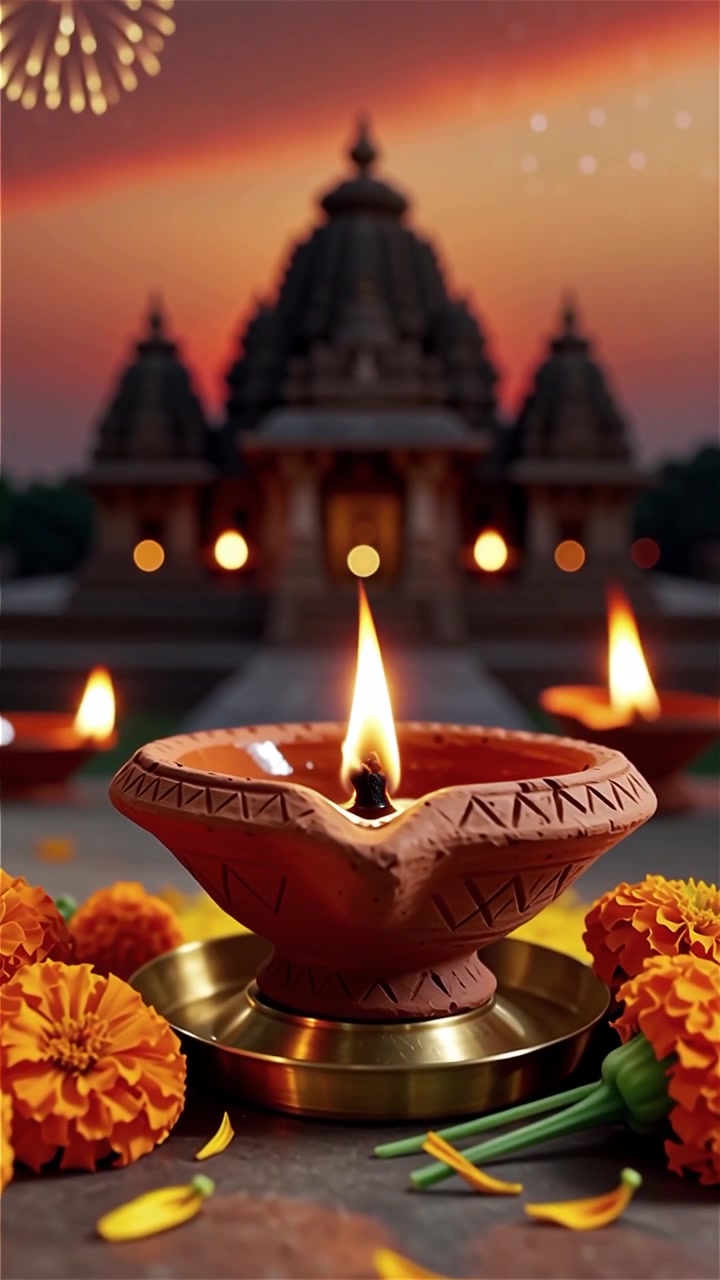 Diwali Festival Background with Lanterns and Traditional Diyas Decorations
