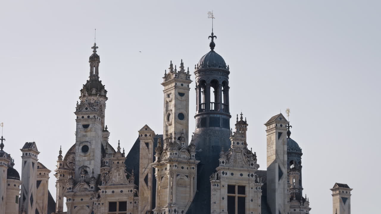 Majestic Renaissance castle towers under clear sky, Chambord, France, calm mood