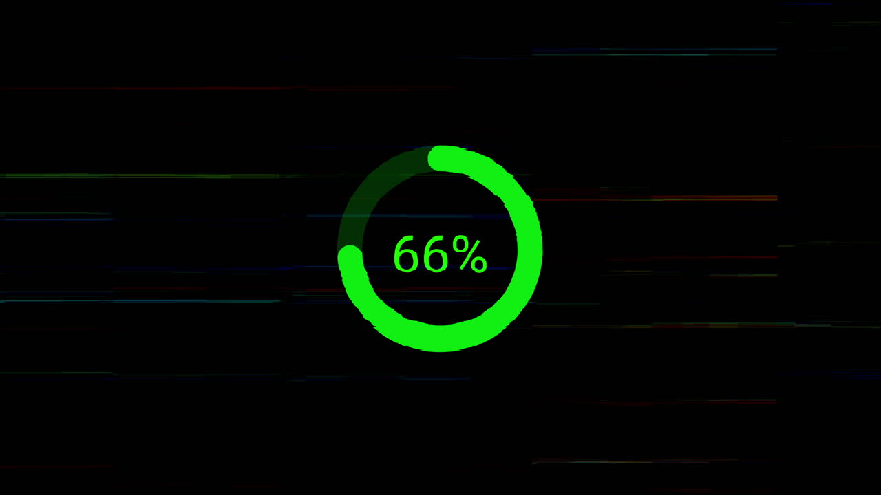 Digital Loading Bar with Glitch Effect Progressing to 100 Percent