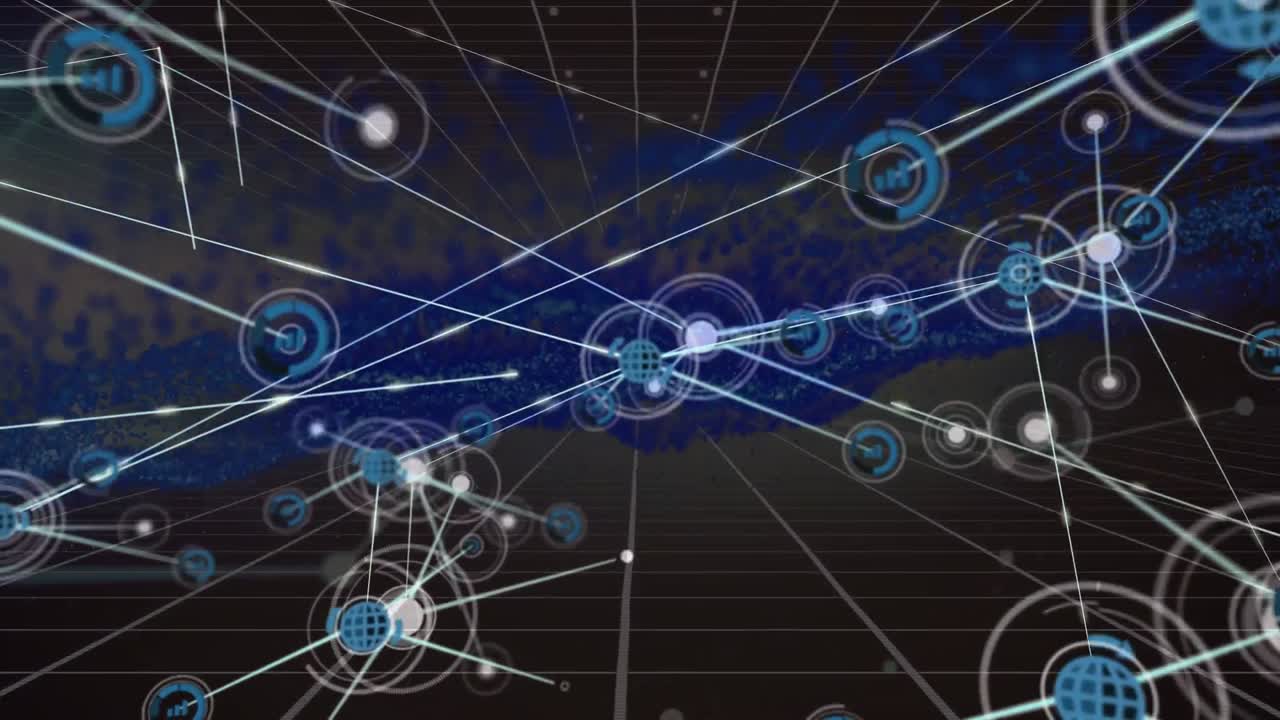 Animation of network of connections with icons over grid