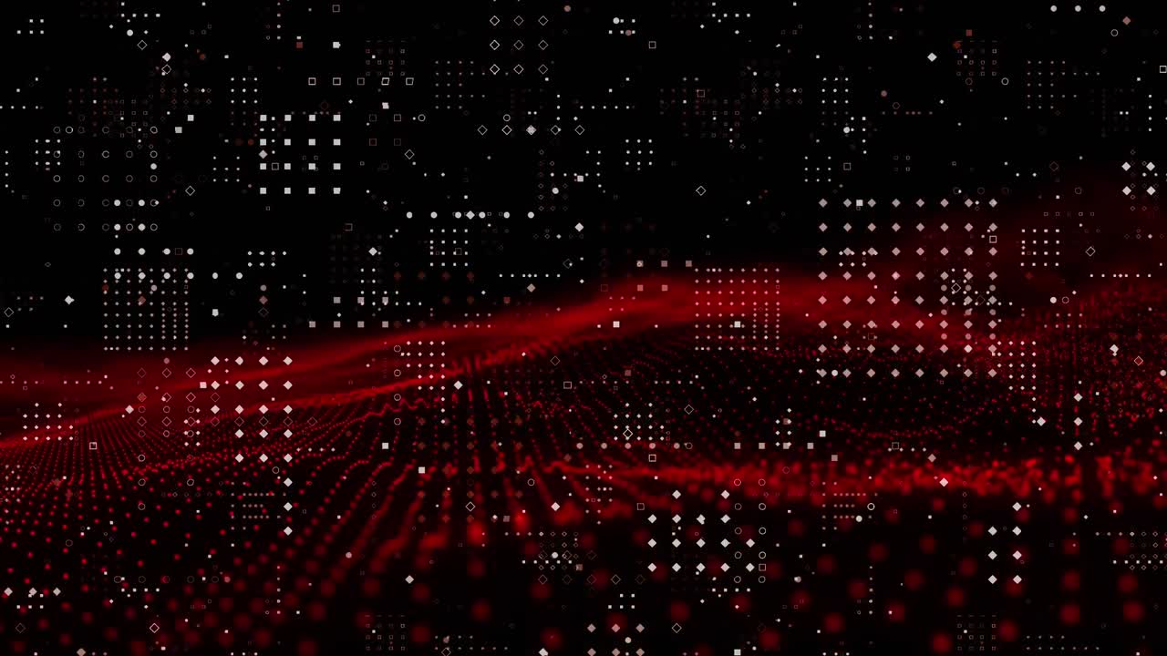 Digital animation of dots design pattern over red digital waves against black background