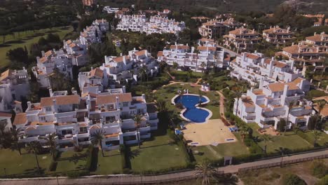 aerial view of residential buildings panning to the right