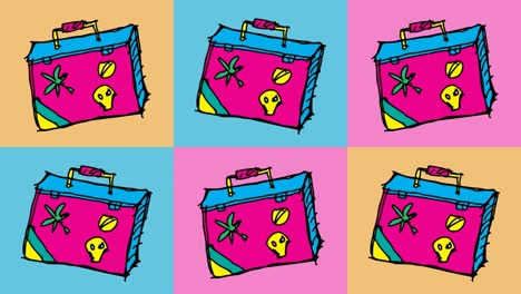 niños dibujando arte pop fondo sin costuras con el tema de la maleta