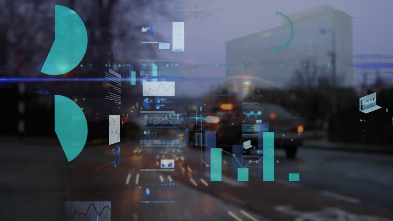 Animation of statistical data processing against city traffic at night