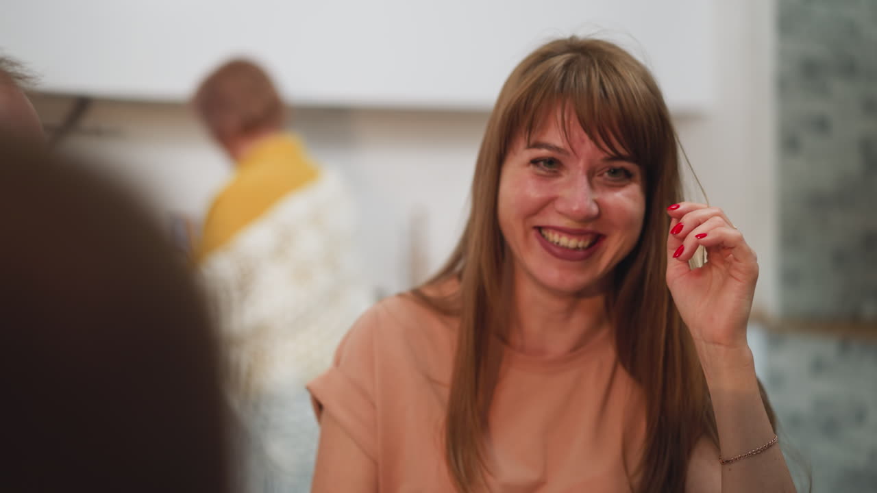 Husband and wife have pleasant conversation at kitchen table