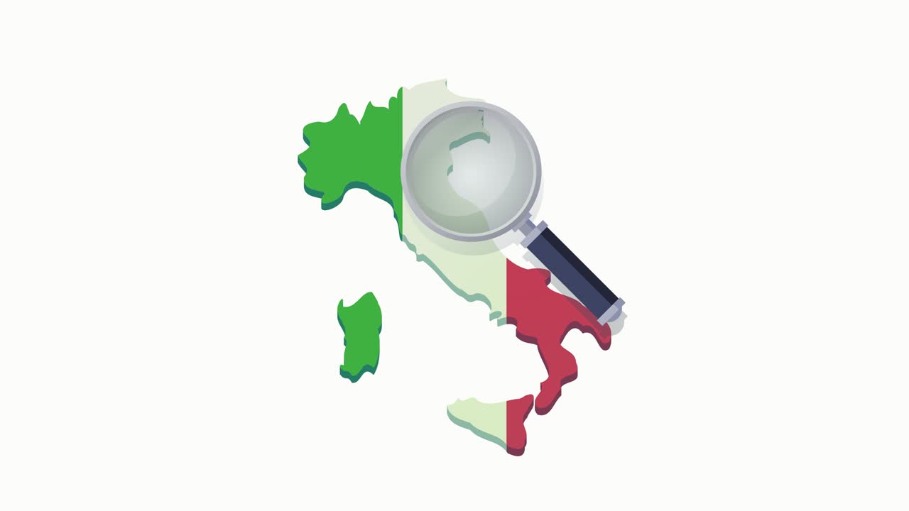 색 배경에 발이 있는 이탈리아 지도에서 창으로 순환 검색 (평평한 디자인)