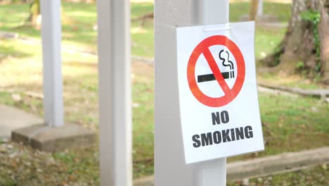 No-smoke-sign-on-a-tree-at-public-park,