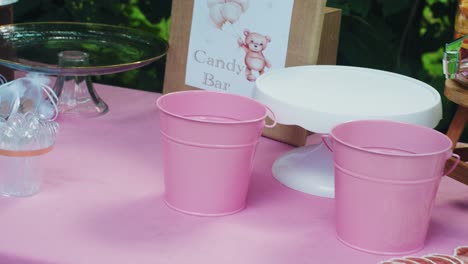 Candy-Bar-Dyi-Tisch-Von-Der-Gender-Reveal-Party-Draußen