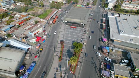 drone establishing shot of commercial business busy area of santiago de chile