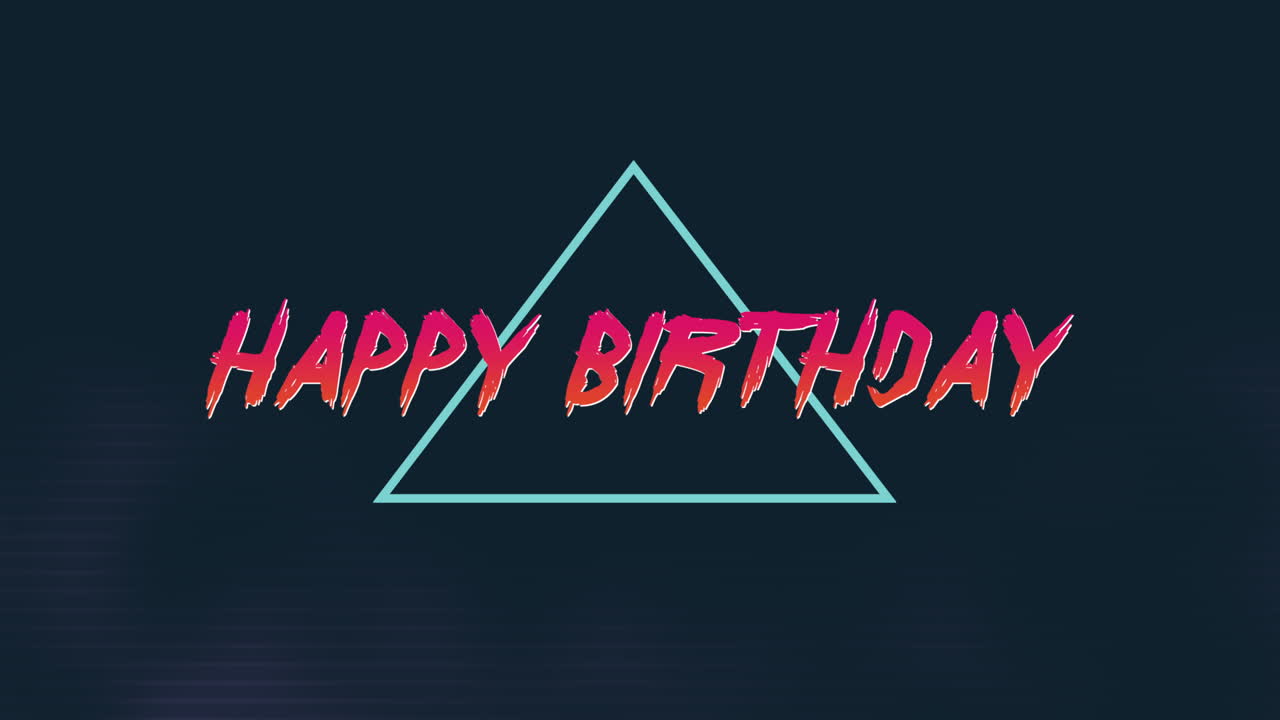 feliz cumpleaños con triángulo de neón al estilo de los años 80