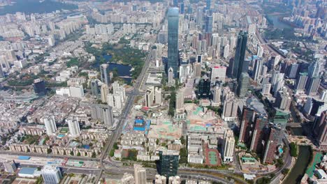 aerial view over shenzhen skyline on a beautiful clear day