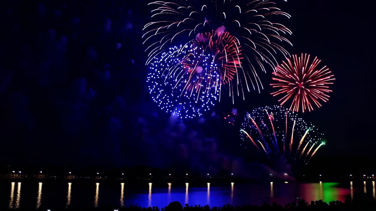 Colorful Fireworks Over a River
