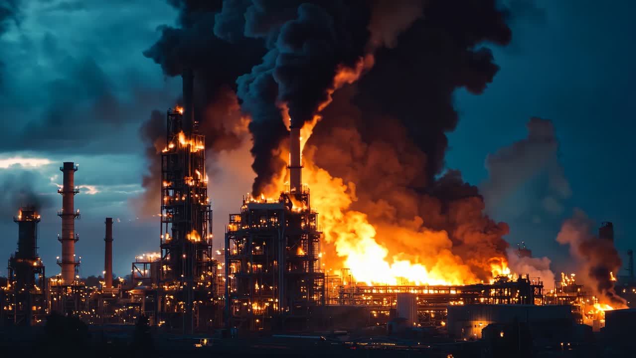 una gran planta industrial con mucho humo saliendo de ella