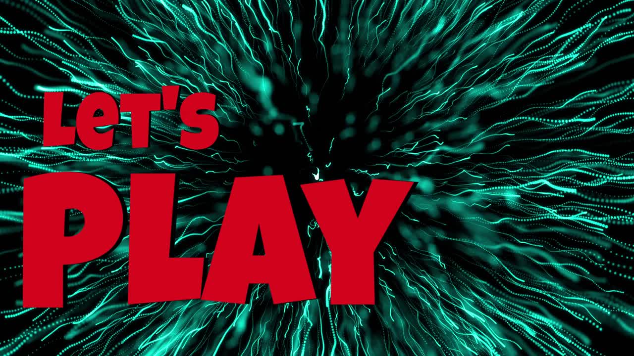 Animation of lets play text over green light trails