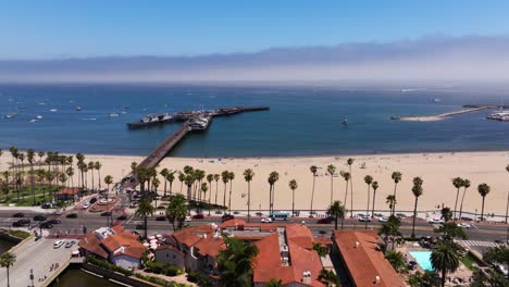 aerial view of santa barbara coastline, stearns wharf, and beach