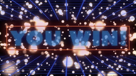 animación de usted ganar texto sobre fondo negro con luces doradas
