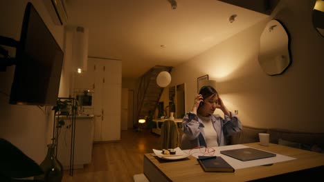 woman working at home at night