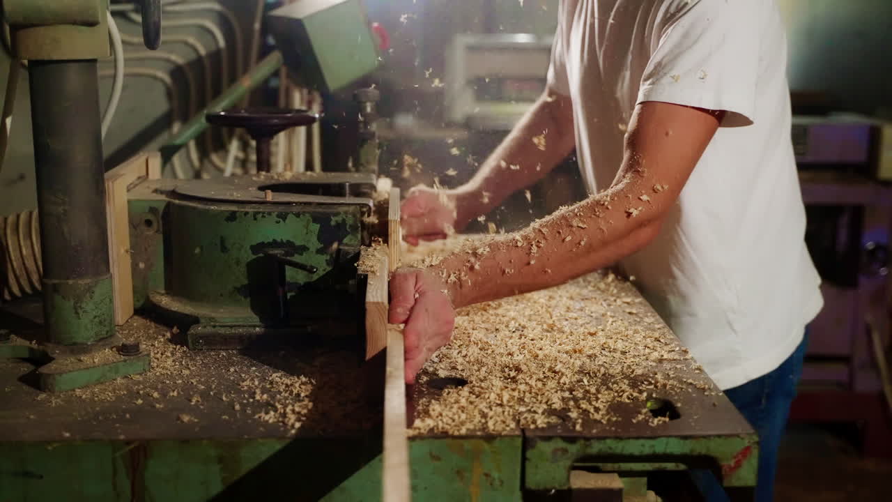trabajador de la madera que utiliza una máquina de carpintería