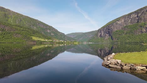 mirror reflections over granvinsvatnet lake in the vestland county, norway. wide shot