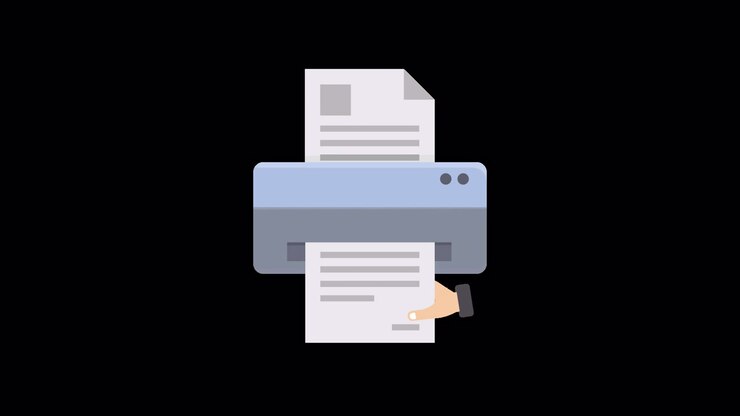 Animation of a Printer Printing a Document with a Hand