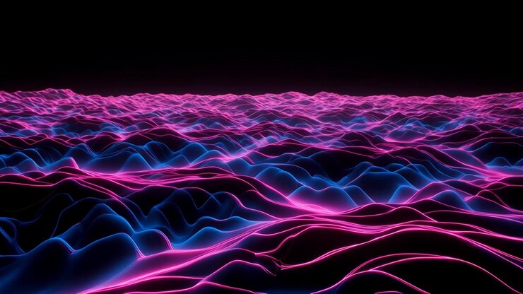Abstract Neon Wave Landscape with Pink and Blue Glowing Lines