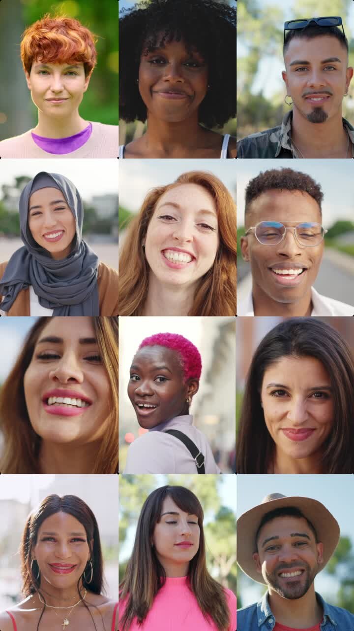 Diversi gruppi di ritratti di persone sorridenti