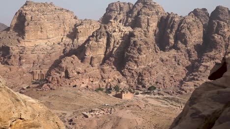 Lighted mountains, wide angle view of the valley, Petra Jordan, static shot