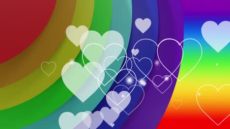 Animation-of-hearts-over-rainbow-background