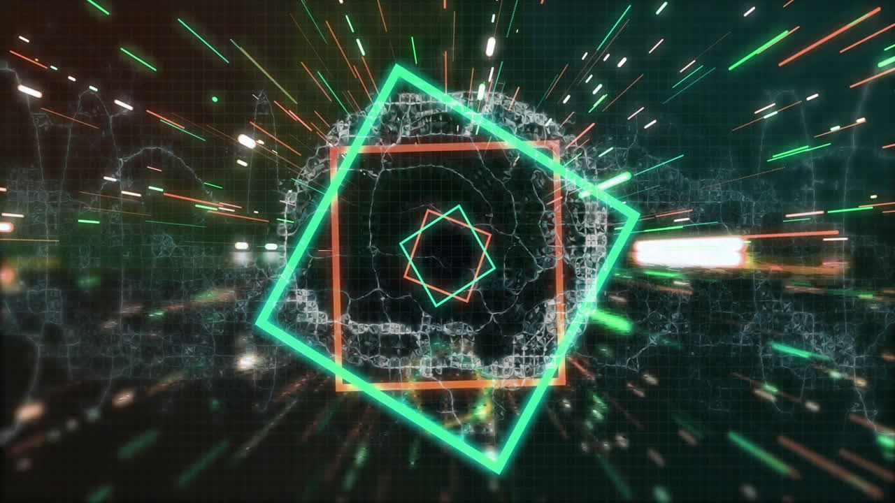 Creating dynamic animation, geometric shapes and vibrant light trails in digital tunnel