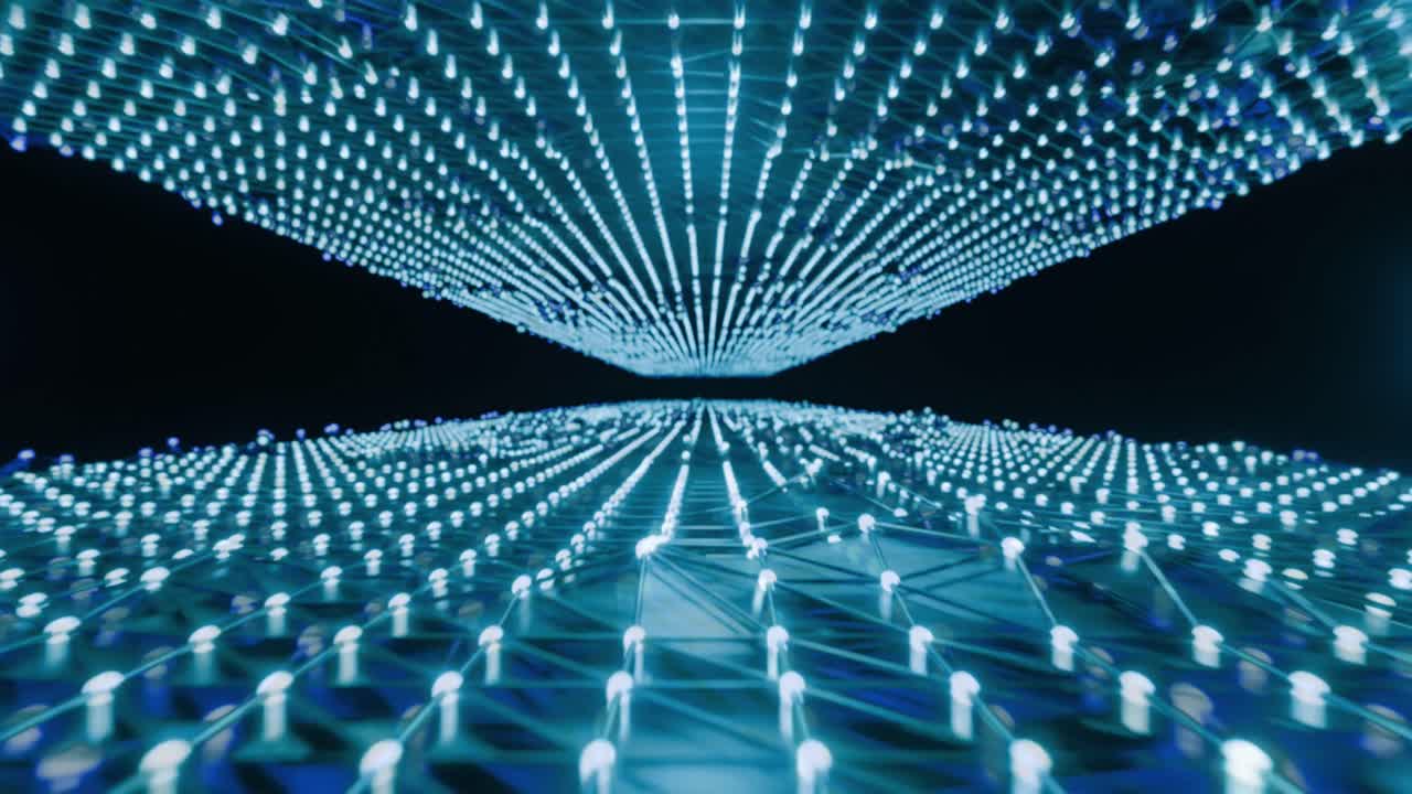 Animation of two blue mesh of connections on black background