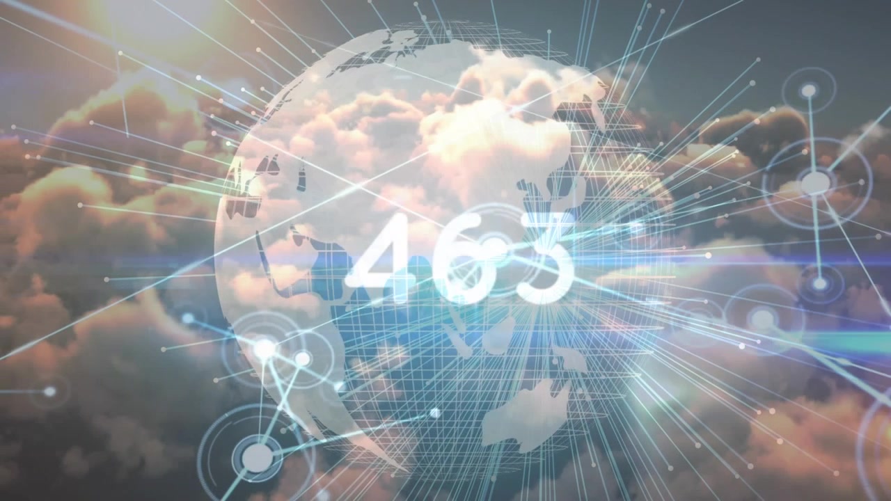 Globo digitale con contatore di dati in rapida crescita e connessioni di rete
