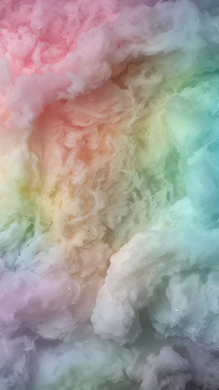 Vertical video: Forming vivid plume after injection, creamy plume drifting in tank, specks swirling