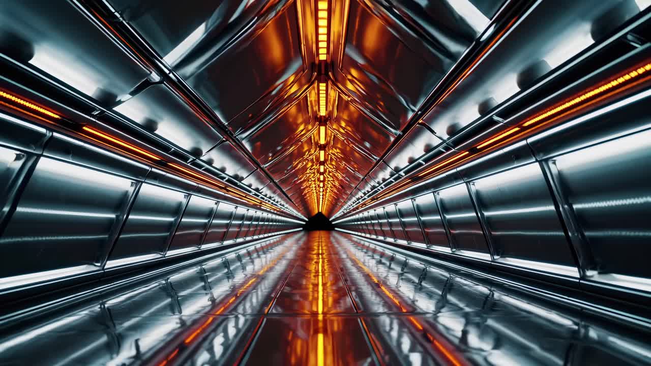 Futuristic Metal Tunnel with Orange Lighting