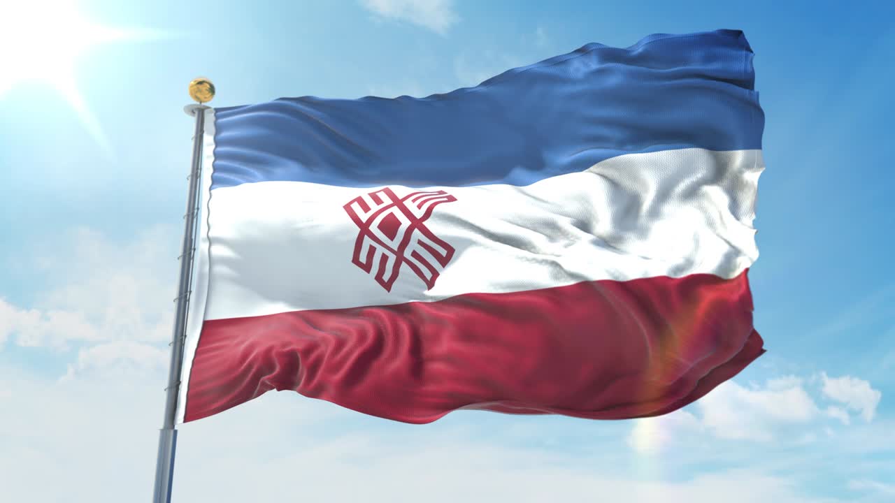 la bandera de mari el ondeando en el viento contra el cielo azul profundo. tema nacional, concepto internacional. renderización 3d de bucle sin costuras 4k