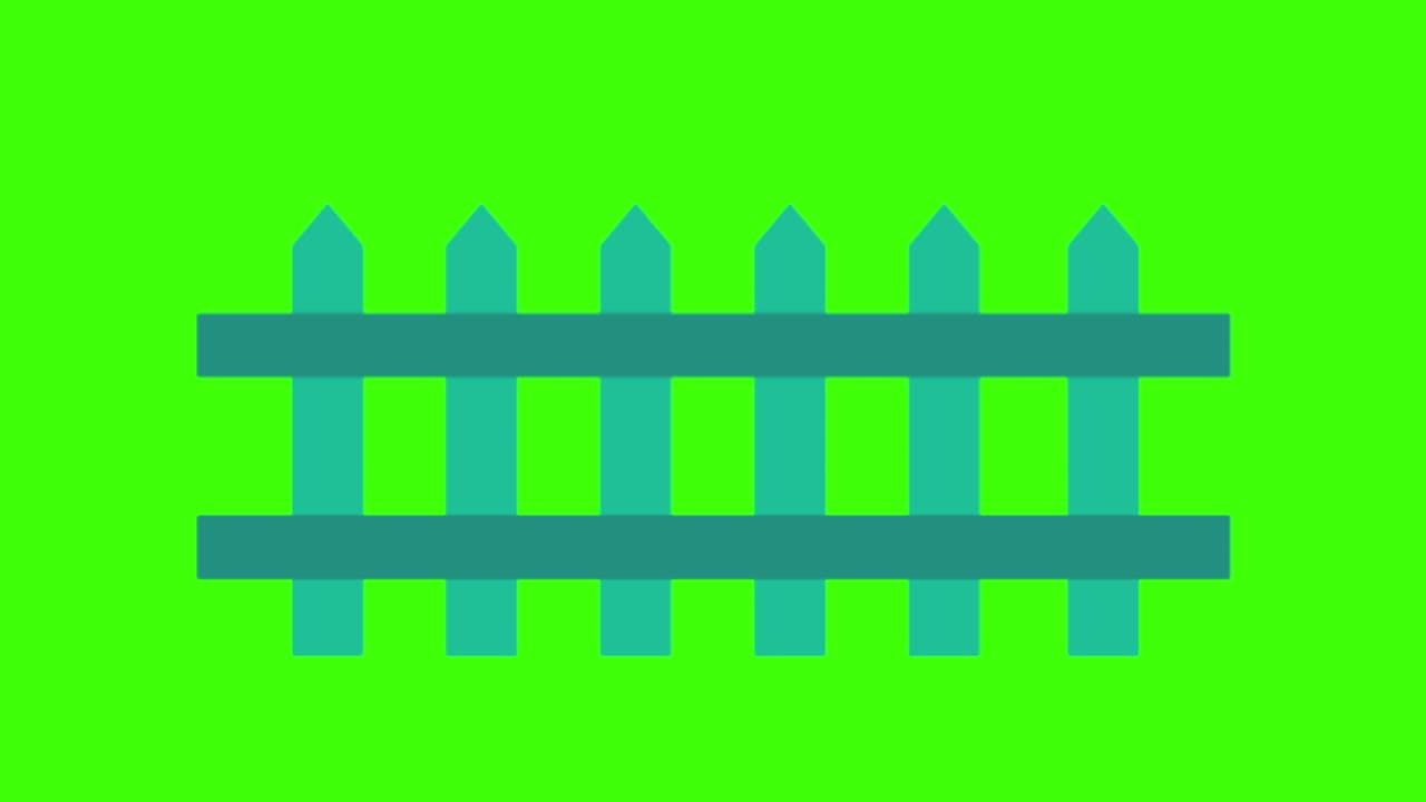 초록색 화면에 파란색 울타리 아이콘이 나타납니다.