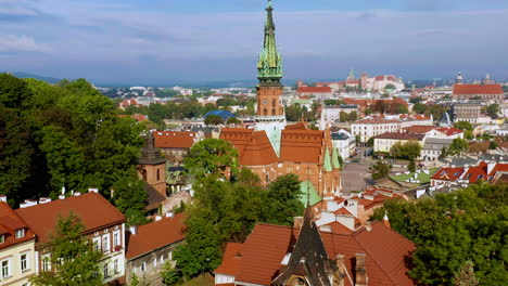 aerial view of podgorze district in krakow, poland view of wawel castle, tenement houses and st