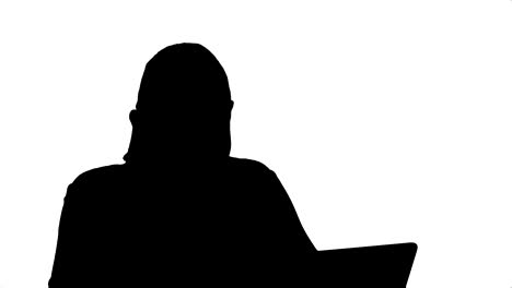 silhouette woman boss tired at the end of working day, yawning and sleeping