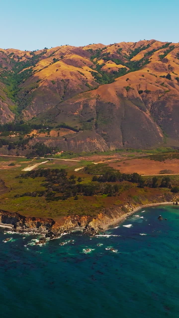 Scenic natural ocean coastline of California. Beautiful american seashore landscapes. Vertical video