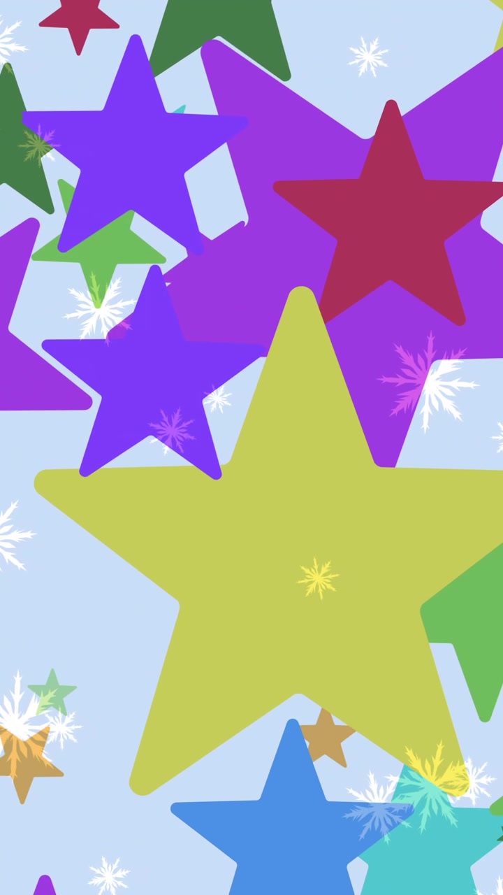 Animação de estrelas coloridas piscando em fundo azul.
