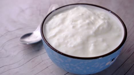 yogurt in a blue bowl