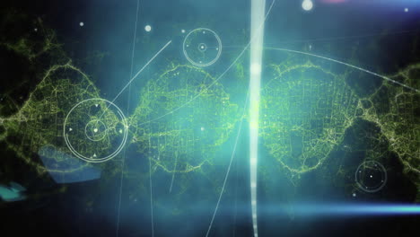 animación de la red de conexiones con hilos de adn girando