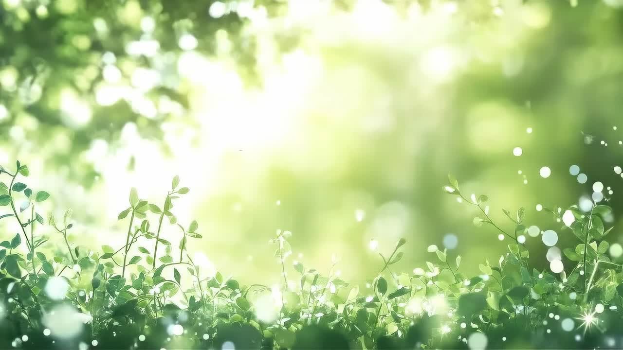 きらめくボケと青々とした緑、ローアングルからの撮影。自然をテーマにした動画に最適です。ライブ。