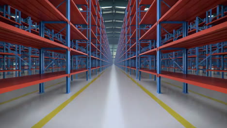 interior of new huge warehouse with empty racks inside for storage modern design, metal shelves for distribution. industrial storage racking.