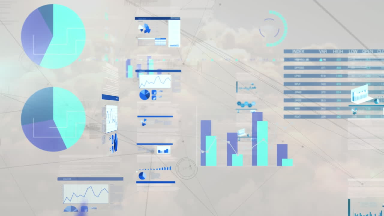 Animation of data processing over clouds