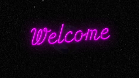 animation of welcome neon text over globe on black background