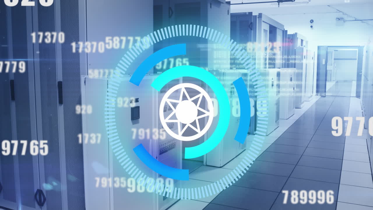 animación de la estrella en los círculos de carga y el cambio de números en la sala del servidor en el fondo