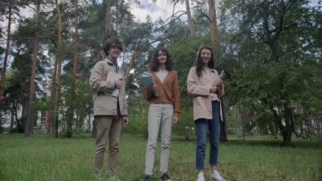 happy students in a park