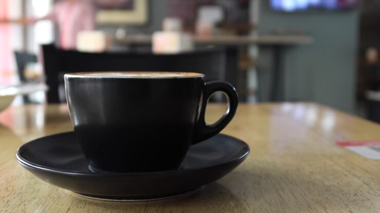 Bolo quente e café em mesa de cafeteria