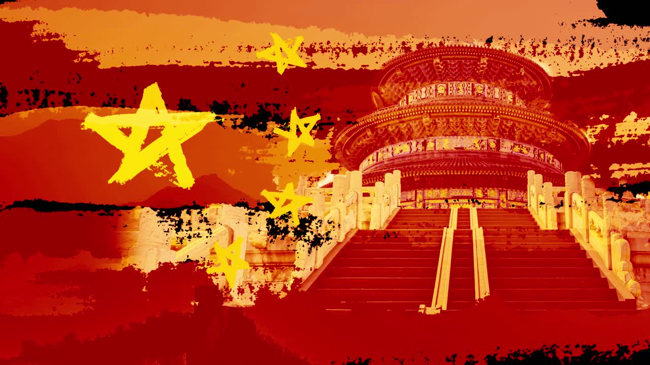 China Flag and Temple